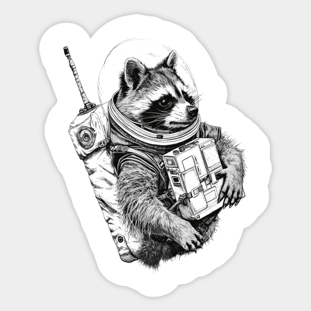 Racoon Astronaut Black White Sticker by Salsa Graphics